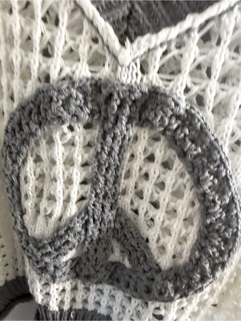 POL White Gray Embroidered Peace Sign Open Knit Sweater - Picture 5 of 8